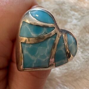 Gorgeous adjustable turquoise heart ring 925